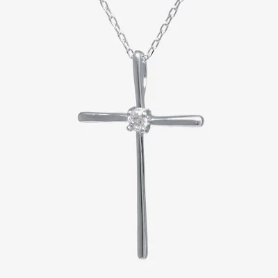 Silver Treasures Cubic Zirconia Sterling Silver 18 Inch Cable Cross Pendant Necklace