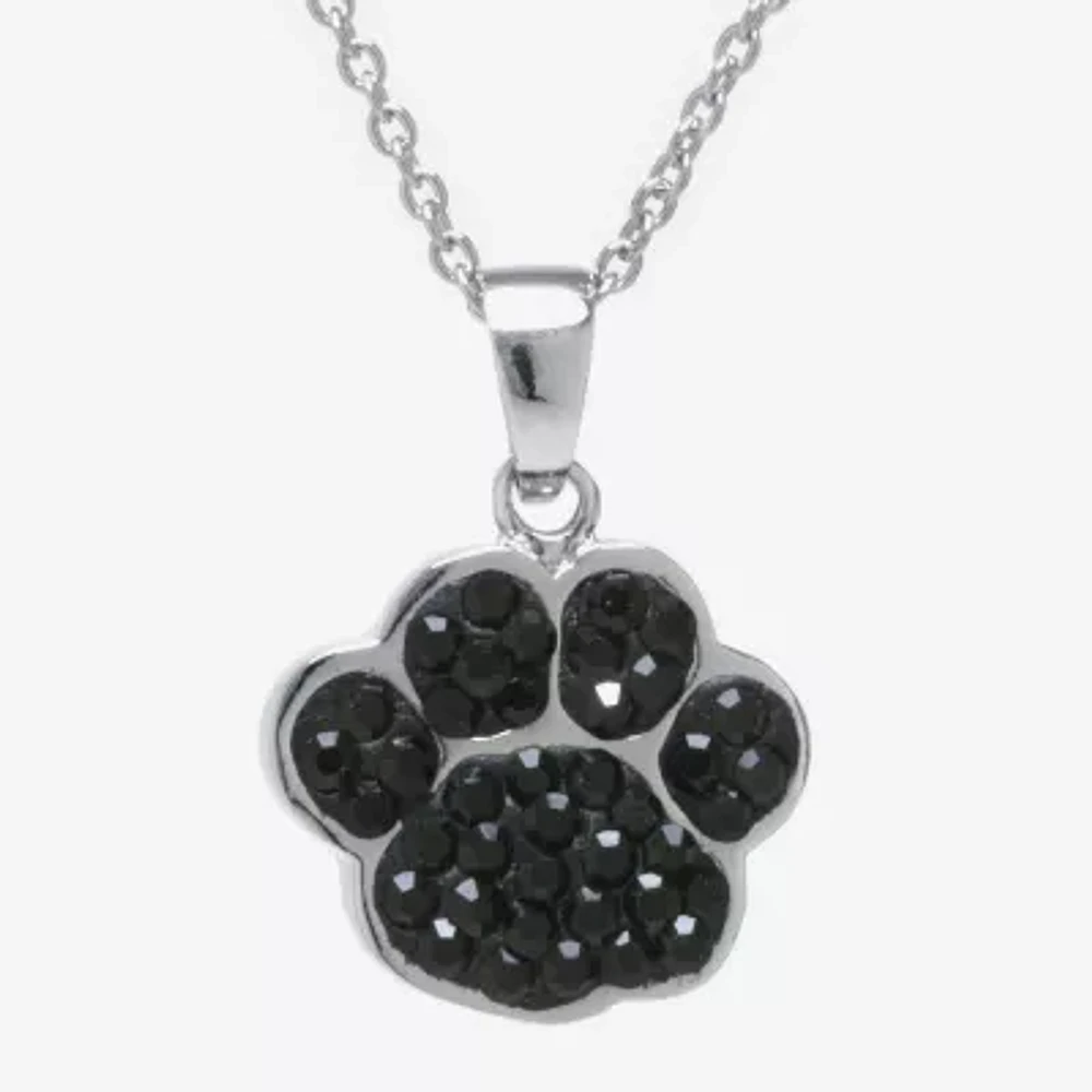 Sparkle Allure Paw Print Womens Black Pure Silver Over Brass Pendant Necklaces