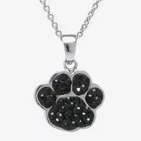 Sparkle Allure Paw Print Womens Black Pure Silver Over Brass Pendant Necklaces