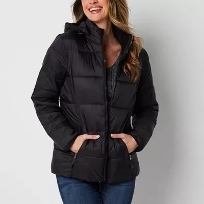 St. John's Bay Womens Removable Hood Midweight Puffer Jacket