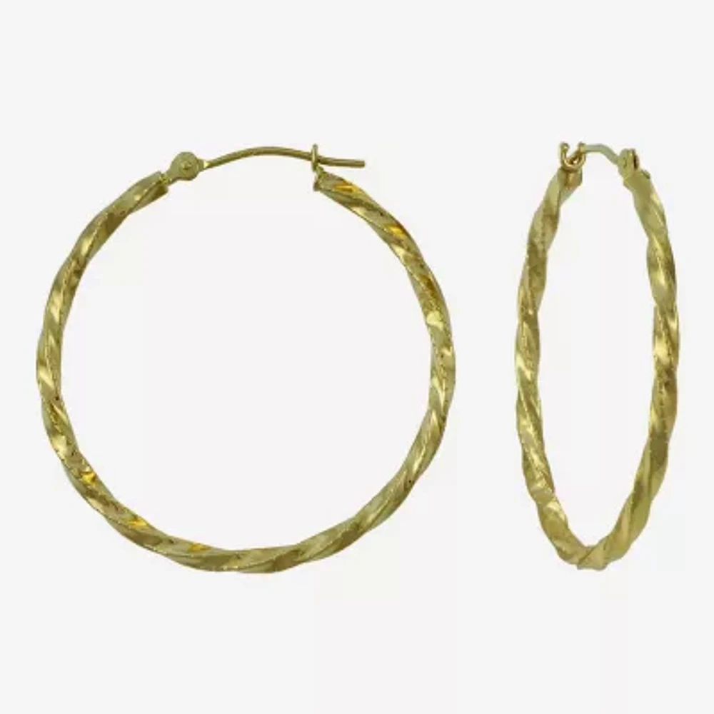 14K Yellow Gold 28mm Textured Hoop Earrings