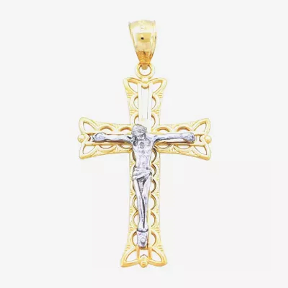 14K Two-Tone Gold Crucifix Cross Pendant