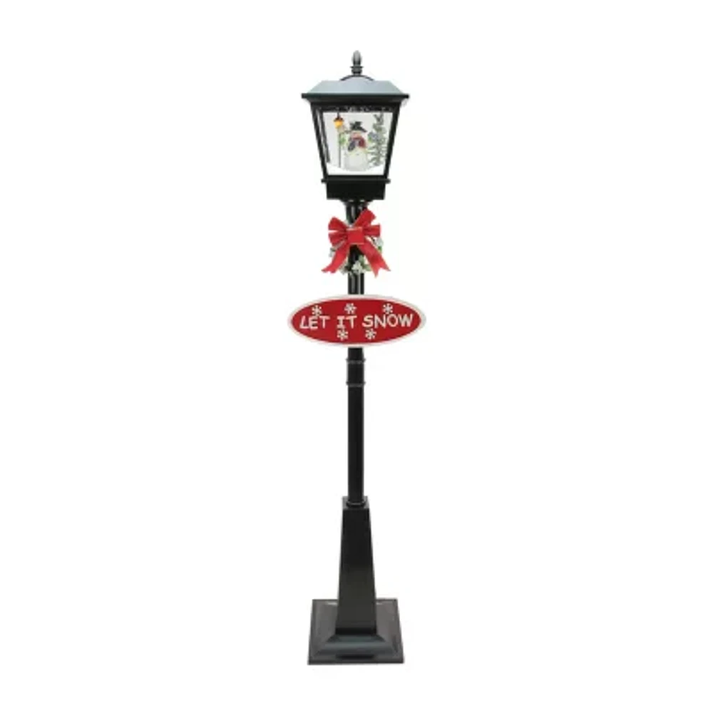 70.75'' Black Lighted Musical Snowman Vertical Snowing Christmas Street Lamp