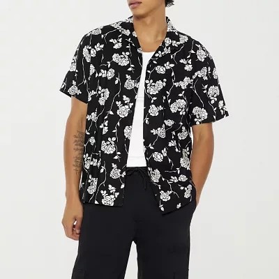 Forever 21 Ss Woven Mens Regular Fit Short Sleeve Floral Button-Down Shirt