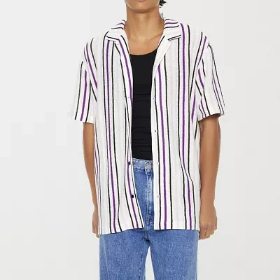 Forever 21 Mens Short Sleeve Striped Button-Down Shirt