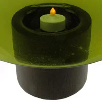 9.75'' Transparent Olive Green Glass Candle Holder with Wooden Base