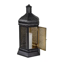 21.5'' Black and Gold Moroccan Style Pillar Candle Table Lantern