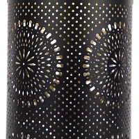 Set of 3 Black and Gold Decorative Floral Cut-Out Pillar Candle Lanterns 12.5"