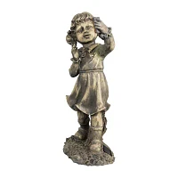 18'' Distressed Gray Girl with Cell Phone Solar Powered LED Lighted Outdoor Patio Garden Statue