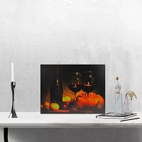 Orange LED Lighted Flickering Wine  Bread  and Candles Canvas Wall Art 15.75" x 11.75"