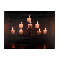 LED Lighted Flickering Rustic Fireplace Candles Canvas Wall Art 11.75" x 15.75"