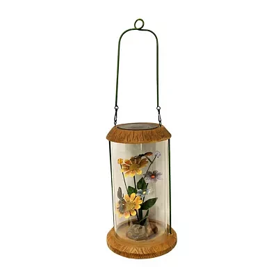 10.5'' LED Lighted Solar Powered Outdoor Garden Lantern with Flowers