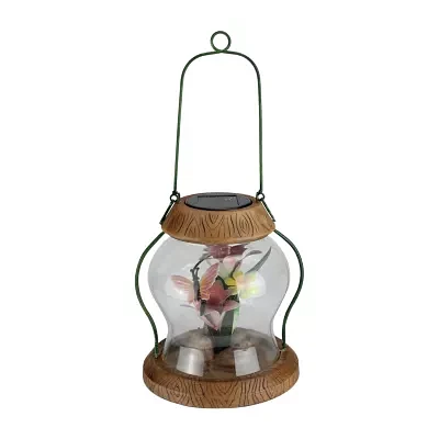 7'' LED Lighted Solar Powered Outdoor Garden Lantern with Flowers