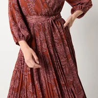 Ryegrass Womens 3/4 Sleeve Floral Midi A-Line Dress