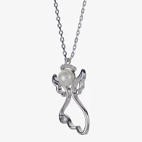 Womens White Cultured Freshwater Pearl Sterling Silver Angel Pendant Necklace