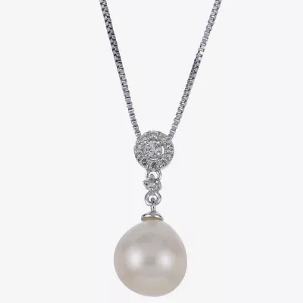 Cultured Freshwater Pearl And Genuine White Topaz Sterling Silver Pendant