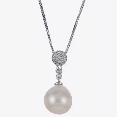 Cultured Freshwater Pearl And Genuine White Topaz Sterling Silver Pendant