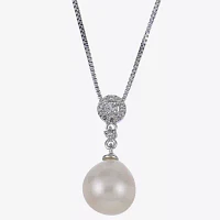 Cultured Freshwater Pearl And Genuine White Topaz Sterling Silver Pendant