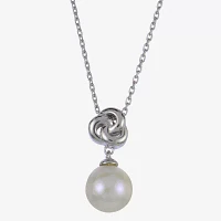 Womens White Cultured Freshwater Pearl Sterling Silver Knot Pendant Necklace