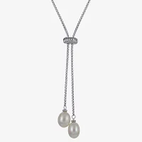 Womens White Cultured Freshwater Pearl Sterling Silver Y Necklace