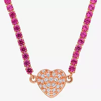 Womens Lab Created Pink Sapphire 18K Rose Gold Over Silver Heart Tennis Necklaces