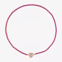 Womens Lab Created Pink Sapphire 18K Rose Gold Over Silver Heart Tennis Necklaces