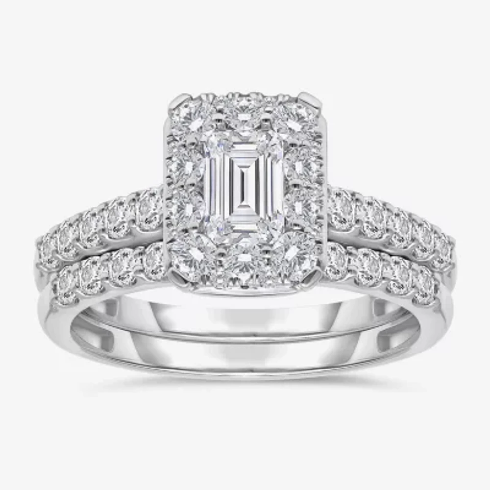 (I / I1) Womens 2 CT. T.W. Lab Grown White Diamond 10K Gold Side Stone Bridal Set