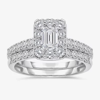 (I / I1) Womens 2 CT. T.W. Lab Grown White Diamond 10K Gold Side Stone Bridal Set