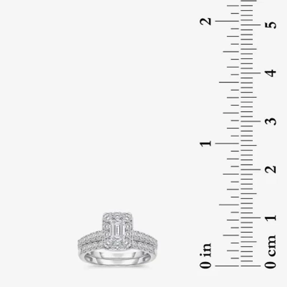 I / I1) Womens CT. T.W. Lab Grown White Diamond 10K Gold Side Stone Halo Bridal Set