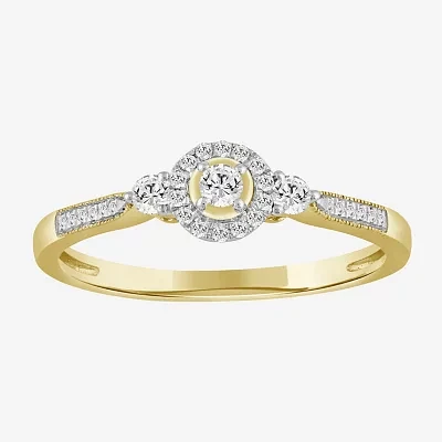 Love Lives Forever Womens 1/4 CT. T.W. Natural White Diamond 10K Gold Round Halo 3-Stone Bridal Set