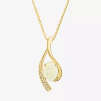 Effy  Womens Diamond Accent Genuine White Opal 14K Gold Pendant Necklace