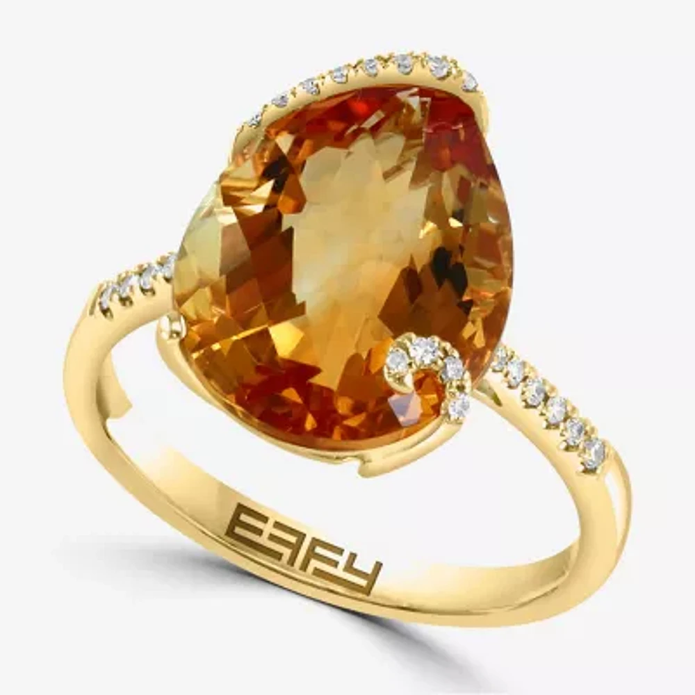 Effy  Womens Diamond Accent Genuine Orange Citrine 14K Gold Side Stone Cocktail Ring