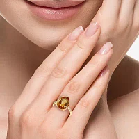 Effy  Womens Diamond Accent Genuine Orange Citrine 14K Gold Side Stone Cocktail Ring