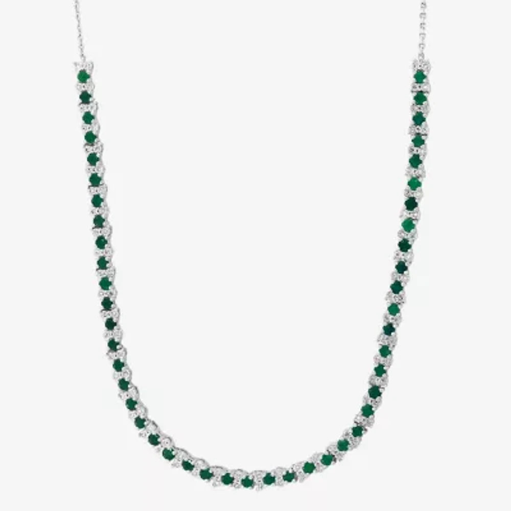 Effy  Womens 3/8 CT. T.W. Genuine Green Emerald Sterling Silver Tennis Necklaces