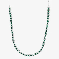 Effy  Womens 3/8 CT. T.W. Genuine Green Emerald Sterling Silver Tennis Necklaces