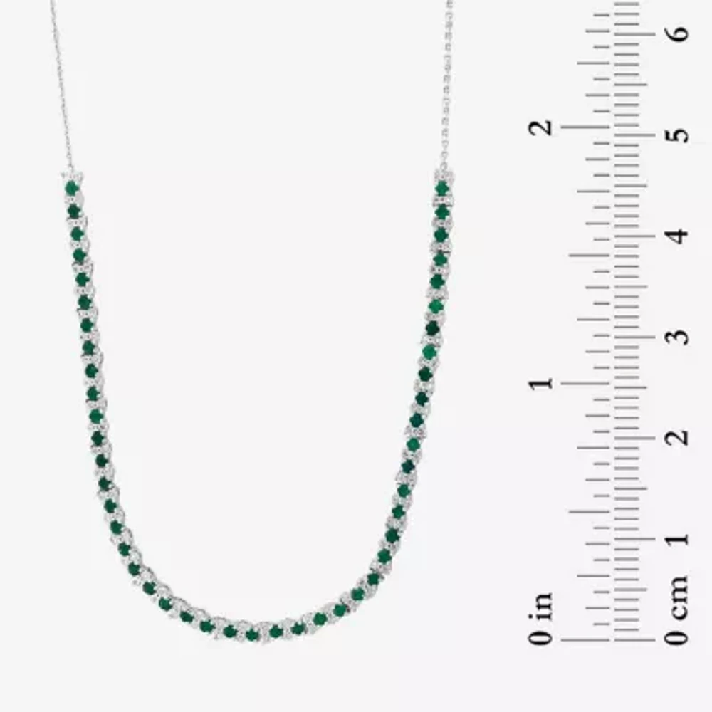 Effy  Womens 3/8 CT. T.W. Genuine Green Emerald Sterling Silver Tennis Necklaces