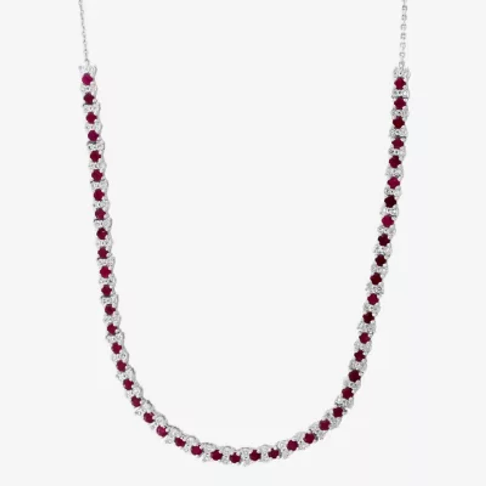 Effy  Womens 3/8 CT. T.W. Genuine Red Ruby Sterling Silver Tennis Necklaces