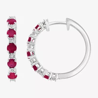 Effy  Diamond Accent Genuine Red Ruby Sterling Silver 80mm Round Hoop Earrings