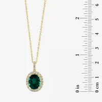 Effy  Womens 1/3 CT. T.W. Lab Created Green Emerald 14K Gold Oval Pendant Necklace