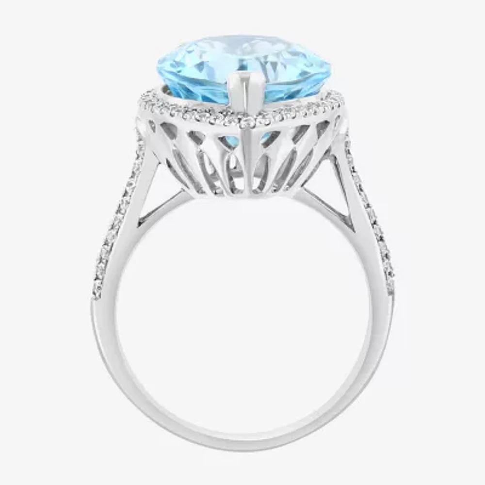 Effy  Womens Genuine Blue Topaz Sterling Silver Pear Halo Cocktail Ring