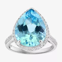 Effy  Womens Genuine Blue Topaz Sterling Silver Pear Halo Cocktail Ring