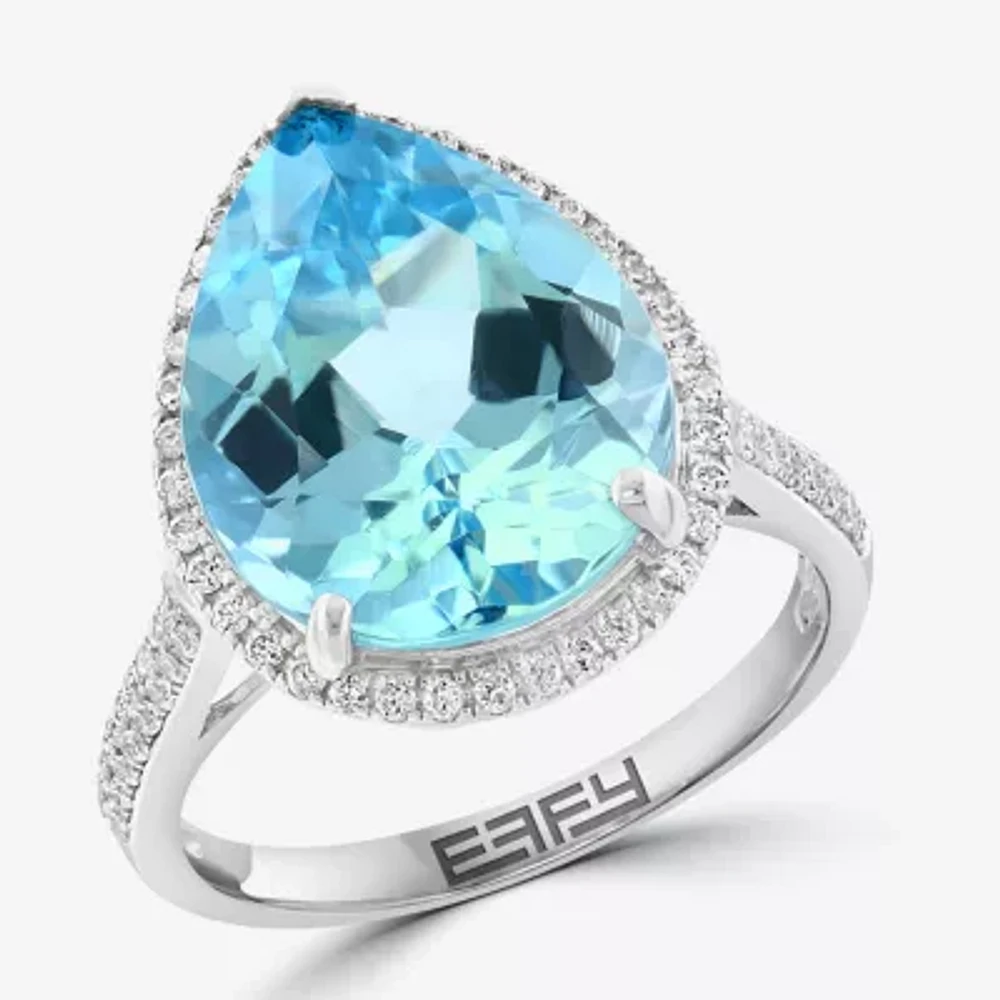 Effy  Womens Genuine Blue Topaz Sterling Silver Pear Halo Cocktail Ring