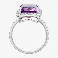 Effy  Womens Genuine Purple Amethyst Sterling Silver Halo Side Stone Cocktail Ring