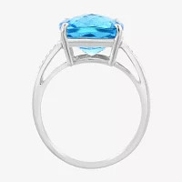 Effy  Womens Diamond Accent Genuine Blue Topaz 14K White Gold Cushion Side Stone Cocktail Ring