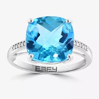 Effy  Womens Diamond Accent Genuine Blue Topaz 14K White Gold Cushion Side Stone Cocktail Ring