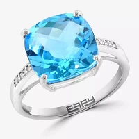 Effy  Womens Diamond Accent Genuine Blue Topaz 14K White Gold Cushion Side Stone Cocktail Ring