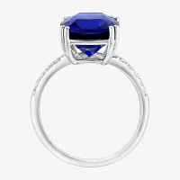 Effy  Womens 1/5 CT. Lab Created Blue Sapphire 14K White Gold Cushion Solitaire Cocktail Ring