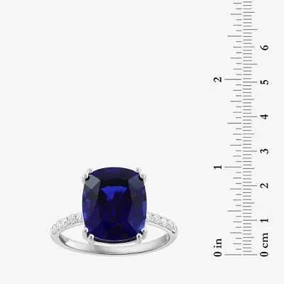 Effy  Womens 1/5 CT. Lab Created Blue Sapphire 14K White Gold Cushion Solitaire Cocktail Ring