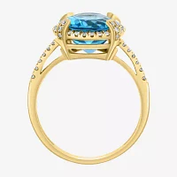 Effy  Womens Genuine Blue Topaz 14K Gold Oval Halo Cocktail Ring