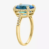 Effy  Womens Genuine Blue Topaz 14K Gold Oval Halo Cocktail Ring